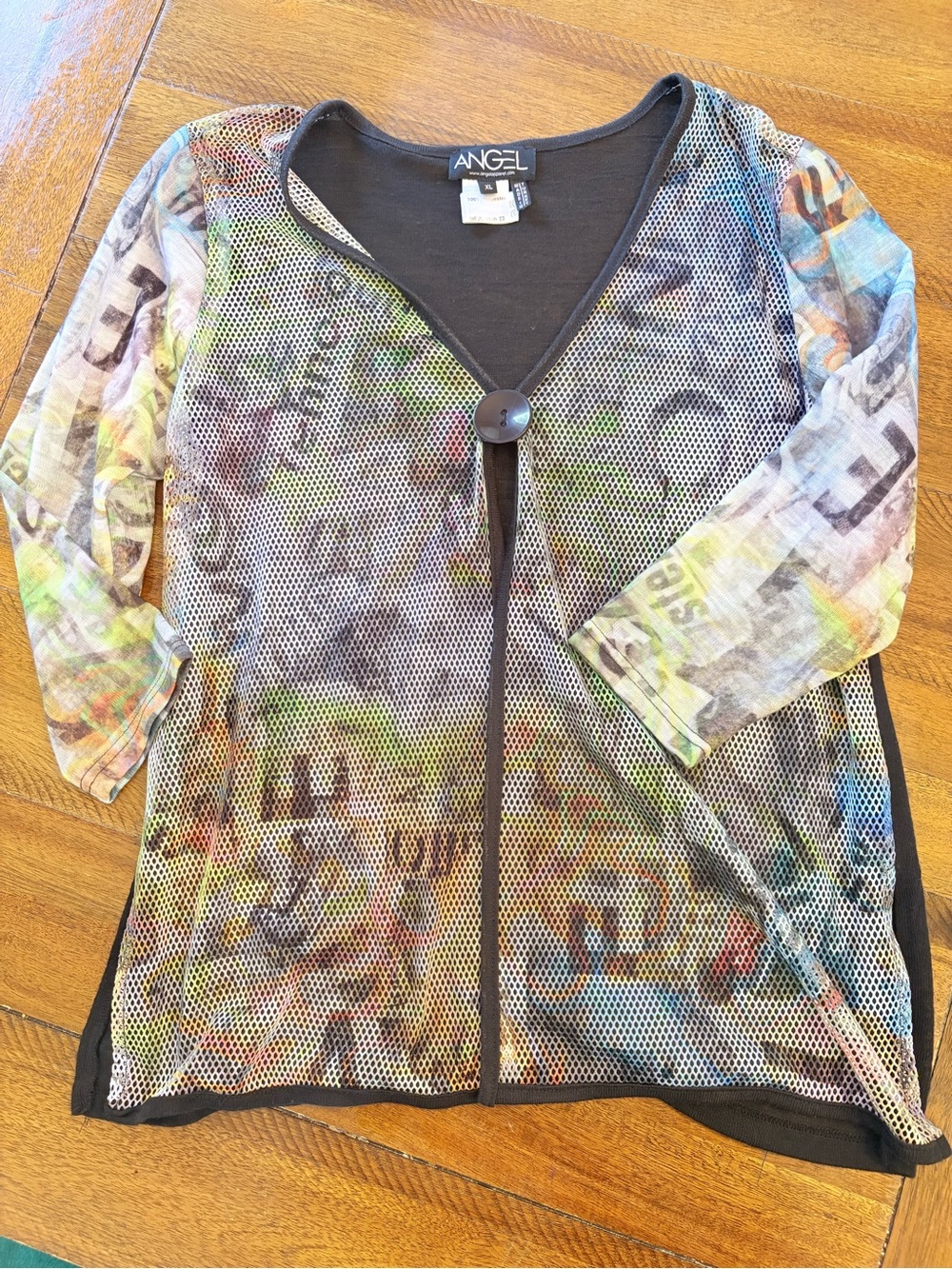 Angel apparel Black Mesh Multi-Color Lightweight Cardigan xl
